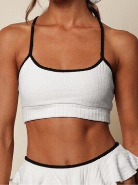 Montce Terry Rib Sport Bikini Top Swim Bralette Cream Black Size M